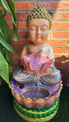 Fuente Gigante De Agua Y Luces Buda Flor De Loto Rosa Claro