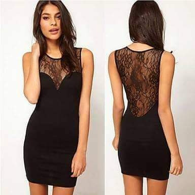 Vestido De Mujer Corto Negro Con Encaje, Silueta Ajustada 