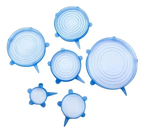 Tapas Elasticas Silicona Reutilizables Ajustable 6 Pz Comida Color Azul Liso