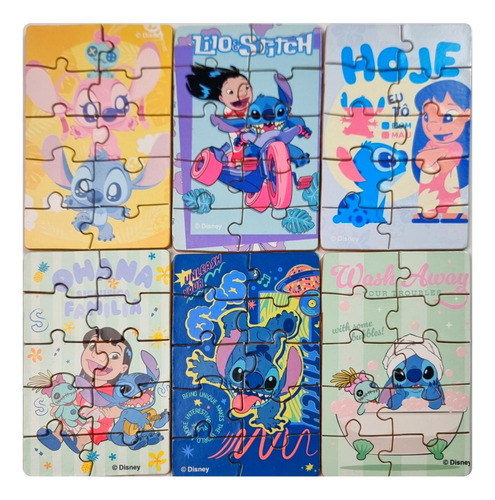 Stitch Kit 6 Mini Quebra Cabeça Lilo & Stitch Disney Madeira