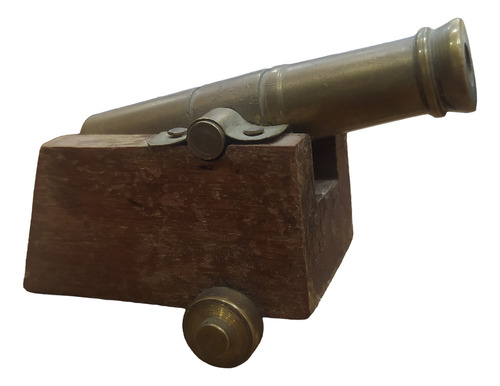 Antiguo Mini Cañón Naval Goliat Bronce Y Madera (Usado)
