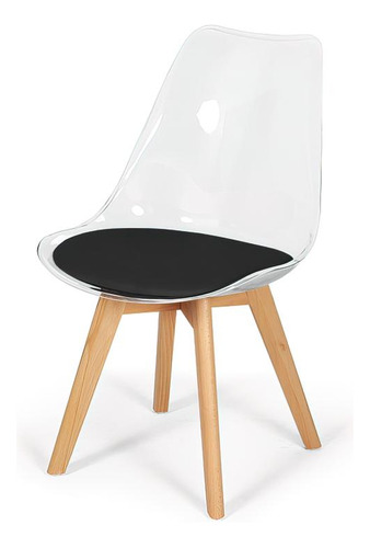 Cadeira Eames Wood Leda Acrílico Transparente Cor Preta