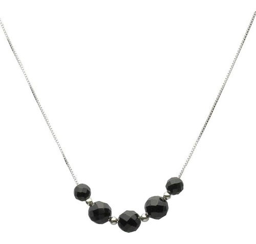 Collarfloating 8mm  6mm Faceted Black Onyx Beads Sterling Si