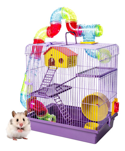 Gaiola Hamster Com Casa Grande Completa 3 Andares Tubo