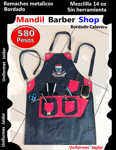 Mandil Barber Shop Bordado Calaveras