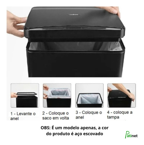 Lixeira Retangular Automática 50l Aço Inox C/ Sensor E Botão