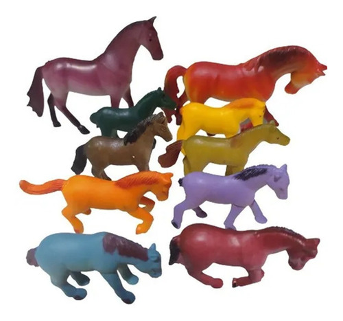 Kit 10 Cavalos Animais De Borracha Brinquedo Ref 1676