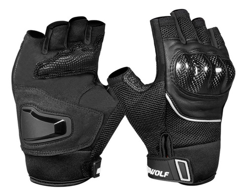 Guantes Deportivos Medio Dedo Con Cuero Negros Motowolf 0327