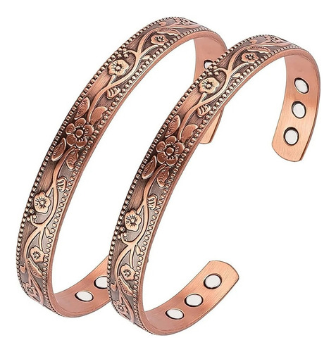 Pulsera Magnet Power de 2 piezas para hombre, pulsera de bronce de 17,5 cm de longitud