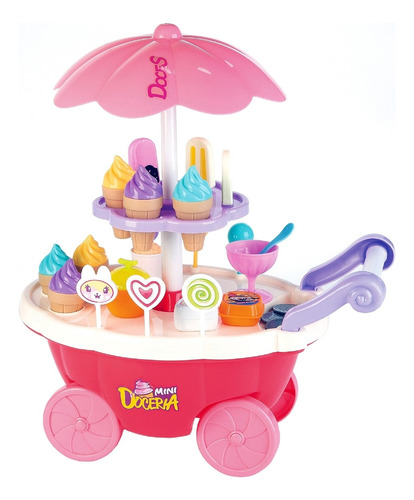 Sorveteria Infantil Carrinho Mini Doceria Com Som Luz Cor Rosa