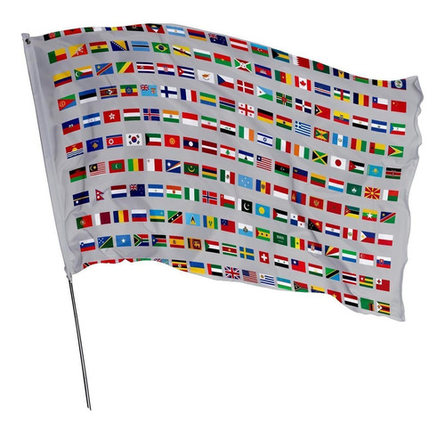Bandeira Com Os Países Do Mundo 1,50m X 1,0m Em Tecido