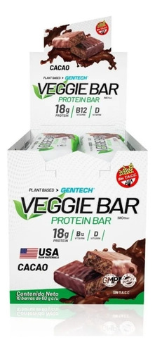 Protein Bar Veggie Caja X 10 Barras Proteicas Gentech Vegano Sabor Peanut Butter(pasta De Maní)
