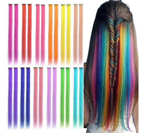 24 Extensiones De Cabello Con Clip De 12 Colores De 22 PuLG.