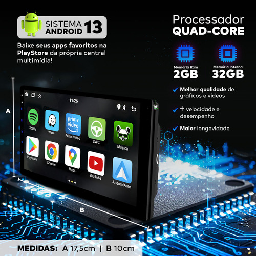 Kit Multimídia Android Carplay 7 Pol Logan 2016 2017 2018