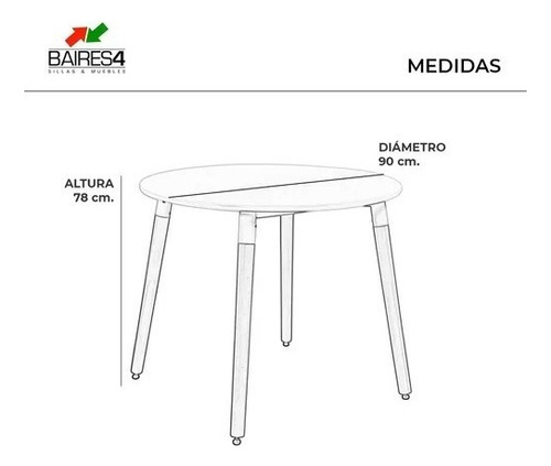 Mesa Eames 90cm Redonda Comedor Bar Madera Diseño Baires4 Tapa Blanco