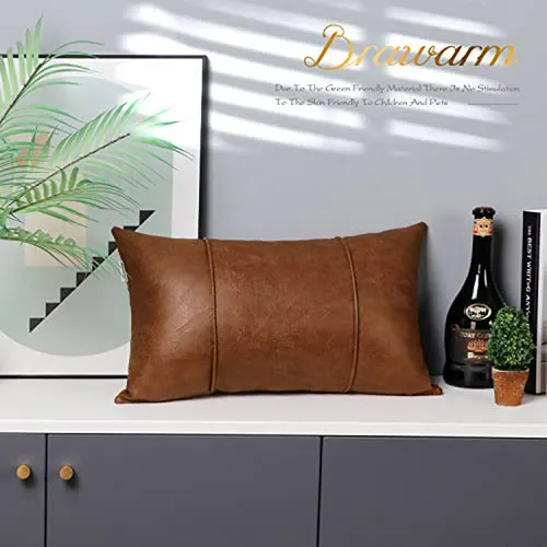 Funda De Cojín De Cuero Marrón Brawarm 12x20 Pulgadas - Deco