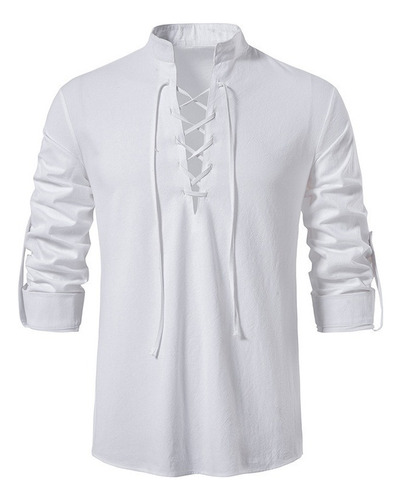 Blusa Con Cuello En V Para Hombre, Camisa Medieval De Pirata