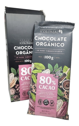 Chocolate Orgánico 80% 100 Grs Colonial Pack X 6u