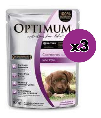 Optimum Alimento Húmed Pouch Pollo Perro Cachorro 100gr X 3u