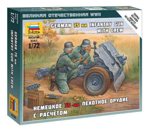 German 75-mm Infantry Gun With Crew By Zvezda # 6156  1/72