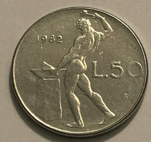 Italia 50 Liras 1982 R  Gran Moneda De Acero - Vulcano