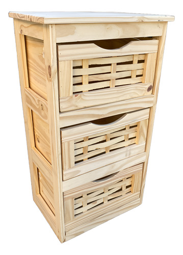 Organizador Canastero Repisa Pino 3 Cajones Trenzados Madera Amarillo