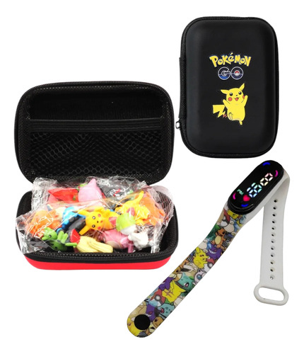 Set Pokemon  De Estuche De 24 Figuras Más Reloj Digital 