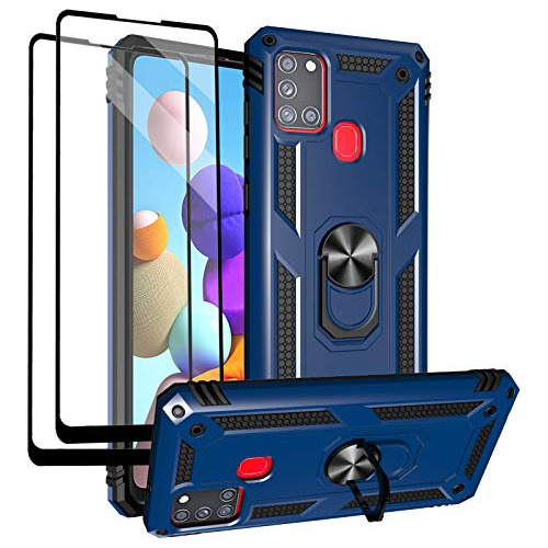 Carcasa Para Galaxy A21s Con Protectores De Pantalla Azul