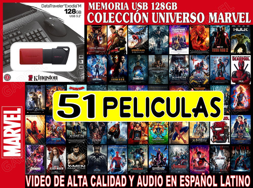 Memoria Usb 128gb Coleccion 51 Peliculas Marvel Alta Calidad