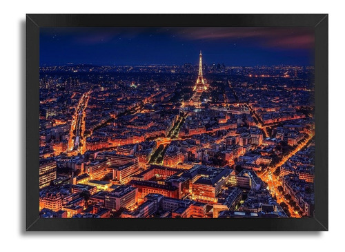 Quadro Paris França Cidade Noite Quarto Sala C Moldura 33x45