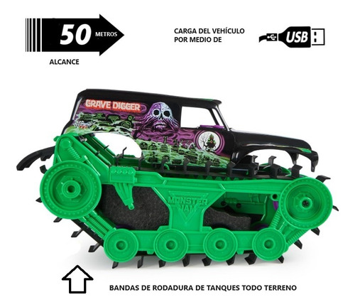 Vehículo Monster Jam Grave Digger Trax Todo Terreno Rc