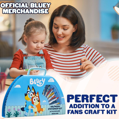 Kit De Dibujo Bluey 120 Piezas Estuche Azul Media Luna