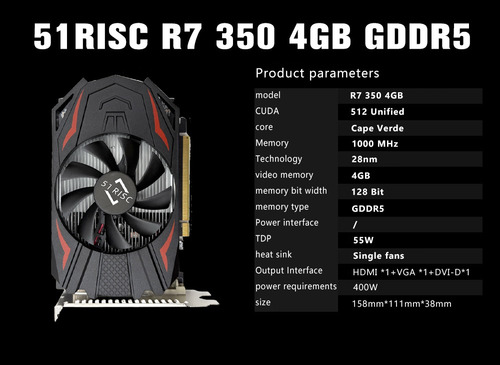51risc Radeon R7 350 4g Tarjeta Gráfica Pci-e Gddr5 De 128 B