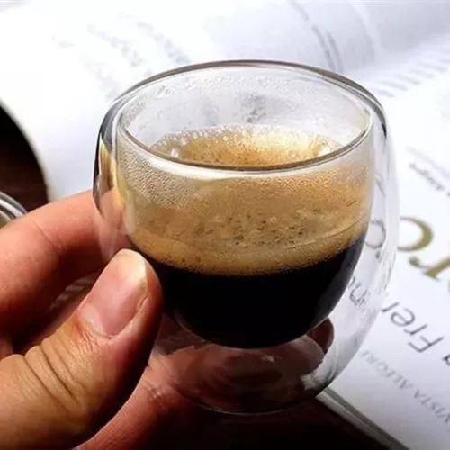 Set X2 Vaso Doble Pared De Vidrio 80 Ml Cafe Bebidas Color Transparente
