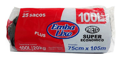 Imagem 1 de 2 de Saco De Lixo Embalixo 100 Litros Super Economico 25 Unidades