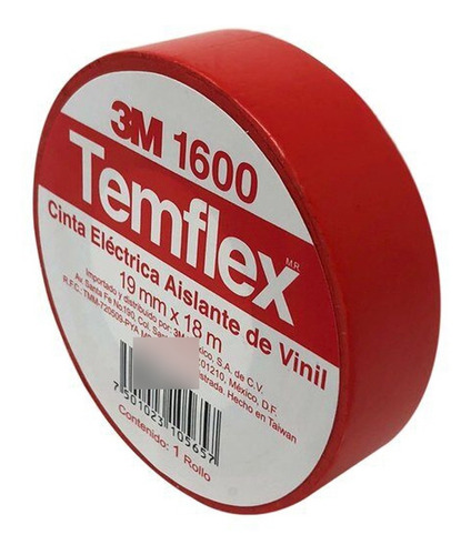 3m Temflex 1600 Cinta Aislante 0.019 X 18 Metros Rojo