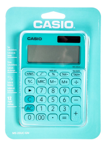 Calculadora Casio Ms20uc-gn 12 Digitos Hms  Somos Tienda 
