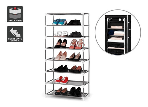 Zapatera Closet Organizador De Zapatos Rack 21 Zapatos Color Negro