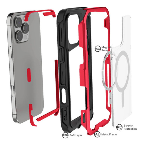 Funda / Carcasa De Aluminio Para iPhone 16 Pro Max - Marca Ghostek Modelo Atomic - Color Rojo