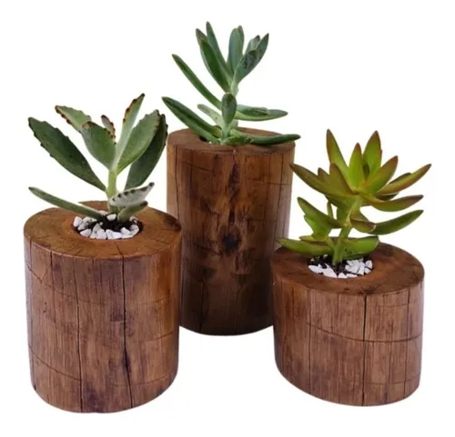 comprar Cachepot Vaso De Madeira Pu002F Cacto E Suculenta; Kit Com 3un.