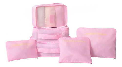 Organizador Necessaire Mala Kit 6 Pratico Look Roupas Viagem Cor Pink