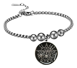 Pulsera Tetragramaton Color Plata Acero Inoxidable Mujer