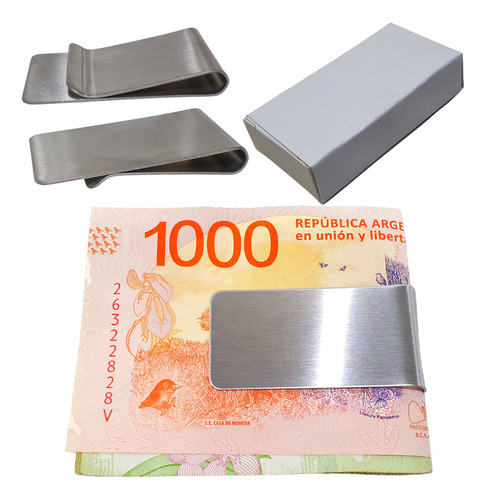 Billetera Clip X 2u Sujeta Billetes Metal Gr Plateado 5x 2cm