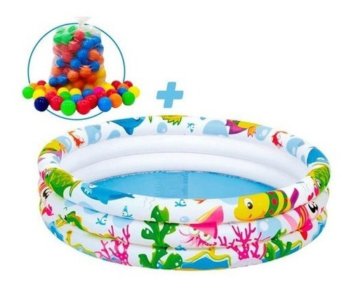 Piscina Infantil Inflável 180 Litros Colorida + 100 Bolinhas