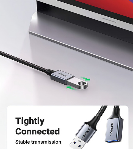 Cabo de extensão USB 3.0 tipo A macho para fêmea para PC, cor preta