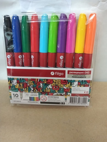 Marcador Permanente Filgo Strong 040 Fino 1 Mm X 10 Colores