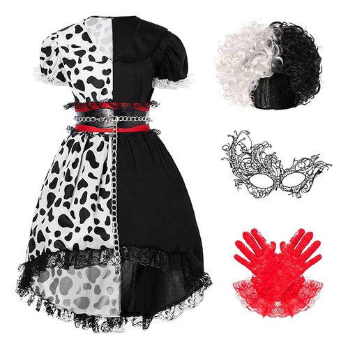 Disfraz Cruella Con Peluca Y Accesorios Talla 5-7 Importado