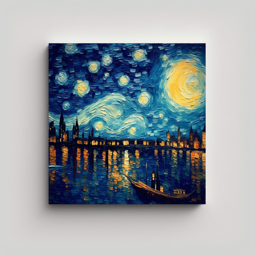 50x50cm Cuadro Nocturno Van Gogh Alta Calidad Bastidor Mader