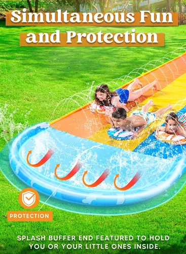 Banzai Triple Racer – Tobogán De Agua De 4.9 M Con 3 Carriles, Incluye 3 Tablas, Para Niños De 5 A 12 Años