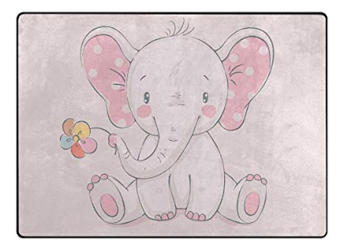 Alfombra Diseño De Elefante Y Flor, Color Rosa 203x147cm